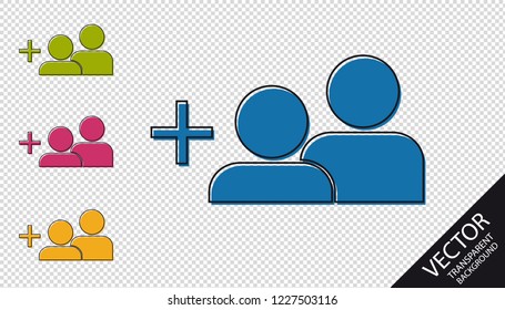 Add A Friend Icon - Colorful Outline Vector Illustration - Isolated On Transparent Background