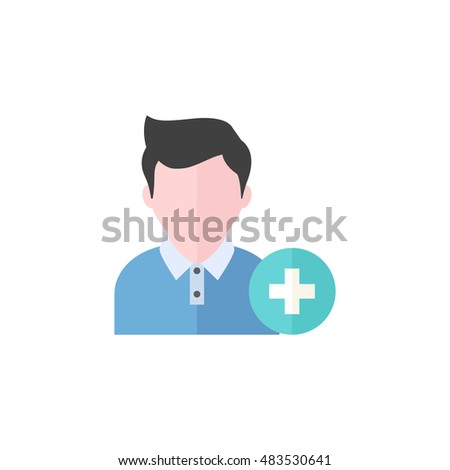 Add friend icon in flat color style. Social media interaction internet cyber