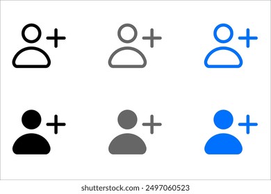 Add friend icon. Add new user symbol. Person profile avatar with plus sign. Follower pictogram.