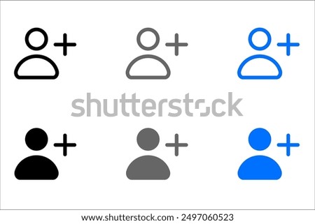 Add friend icon. Add new user symbol. Person profile avatar with plus sign. Follower pictogram.