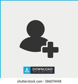 add friend icon. Simple filled add friend icon. On white background.