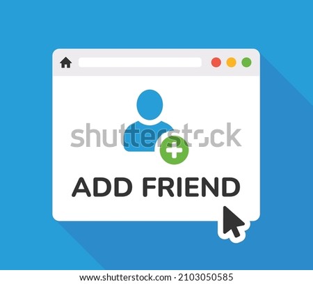 Add friend icon. Add user on web window icon vector illustration.