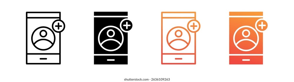 Añadir Amigo Multi Style Icon Set Vector