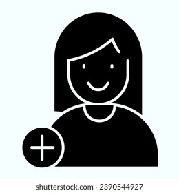 Add a friend solid icon. Plus a new person vector illustration isolated on white. Add a contact glyph style design, designed for web and app. Eps 10