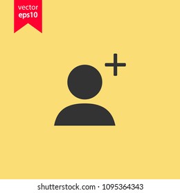 Add friend vector icon. Add member  vector sign. Add person social sign. Yellow background. EPS 10