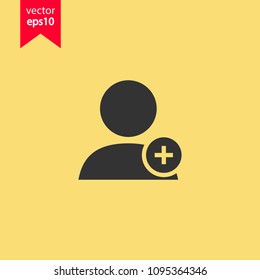 Add friend vector icon. Add member  vector sign. Add person social sign. Yellow background. EPS 10