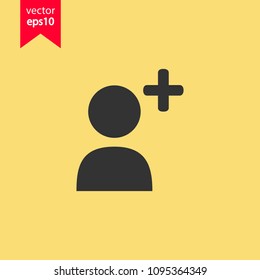 Add friend vector icon. Add member  vector sign. Add person social sign. Yellow background. EPS 10