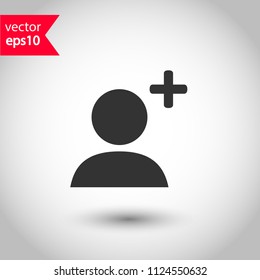 Add friend vector icon. Add member  vector sign. Add person social sign. Studio background. EPS 10 flat sign.