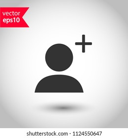 Add friend vector icon. Add member  vector sign. Add person social sign. Studio background. EPS 10 flat sign.