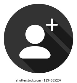 Add friend vector icon. Add member  vector sign. Add person social sign. Gray background with shadow. Flat sign.