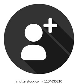 Add friend vector icon. Add member  vector sign. Add person social sign. Gray background with shadow. Flat sign.
