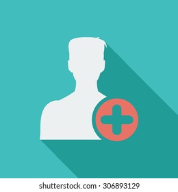 Add to friends icon. Flat vector related icon with long shadow for web and mobile applications. It can be used as - logo, pictogram, icon, infographic element. Vector Illustration.