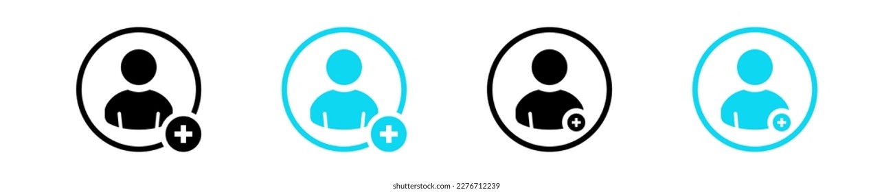 Añadir a amigos conjunto de iconos. Icono para aplicaciones y comunicaciones. Agregar icono de perfil de usuario. Ilustración vectorial.
