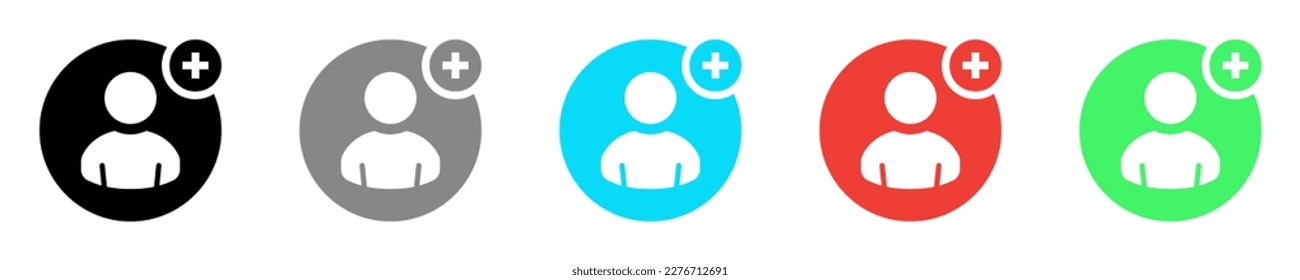 Add to friends icon set. Icon for applications and communications. Add user profile icon. Vector illustration.