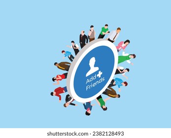 Add friends social network community isometric 3d vector illustration concept
