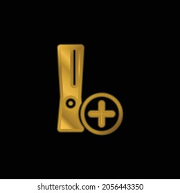 Add Game Console Symbol gold plated metalic icon or logo vector