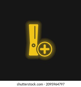 Añadir consola de juegos Símbolo icono de neón brillante amarillo