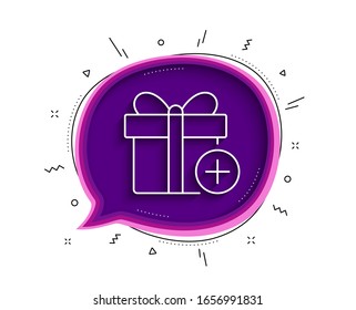 Icono de línea de cuadro de regalo. Burbuja de chat con sombra.Signo Present o Sale. Símbolo de compras de cumpleaños. Paquete en Envoltura de regalo. Icono de la línea delgada para agregar regalo. Vector