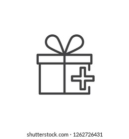 Add gift box outline icon. linear style sign for mobile concept and web design. Present box add simple line vector icon. Symbol, logo illustration. Pixel perfect vector graphics