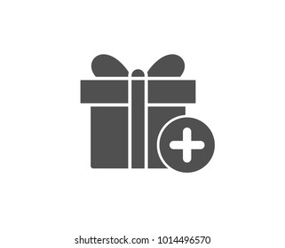 Add Gift box simple icon. Present or Sale sign. Birthday Shopping symbol. Package in Gift Wrap. Quality design elements. Classic style. Vector