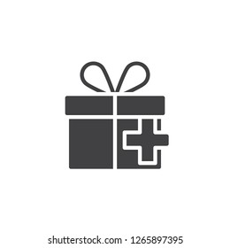 Add gift box vector icon. filled flat sign for mobile concept and web design. Present box add simple solid icon. Symbol, logo illustration. Pixel perfect vector graphics