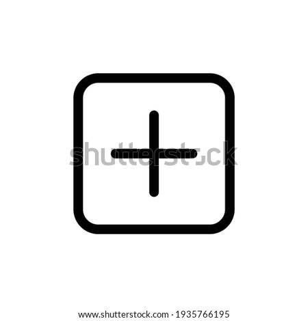 Add glyph flat square icon. Plus sign to add icon. Add item, positive sign line art icon for apps and website
