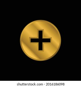 Add gold plated metalic icon or logo vector
