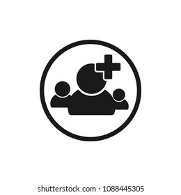 Add group icon, flat design template, users with plus symbol, vector illustration