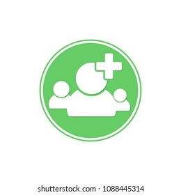 Add group icon, flat design template, users with plus symbol, vector illustration