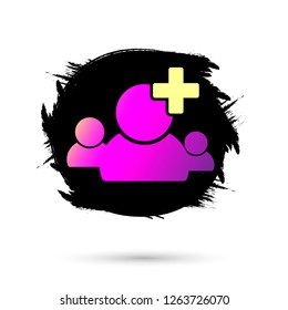 Add group icon, graphic design template, users with plus symbol, grunge brush, vector illustration
