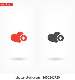 Add heart icon. Vector EPS 10. Heart Plus Flat Design. The work of the heart is made for your use.