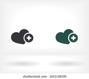 Add heart icon. Vector EPS 10. Heart Plus Flat Design. The work of the heart is made for your use.
