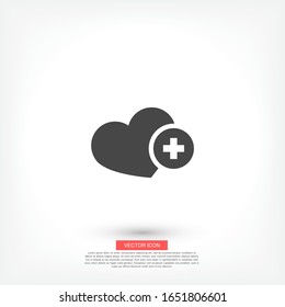 Add heart icon. Vector EPS 10. Heart Plus Flat Design. The work of the heart is made for your use.