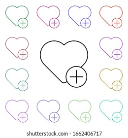 Icono de estilo multicolor de corazón. Línea delgada simple, contorno vectorial de iconos de redes de medios sociales para ui y ux, sitio web o aplicación móvil