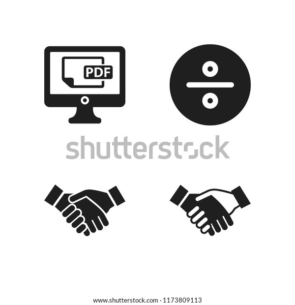 add icon. 4 add vector\
icons set. hands salutation of two businessmen, pdf file on screen\
and two businessmen hands salutation icons for web and design about\
add theme