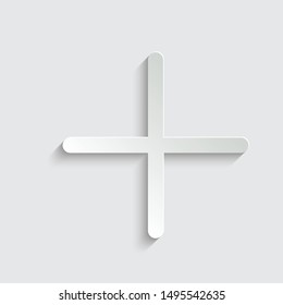   Add icon. Add a new item. Plus or positive symbol. paper icon  with shadow 