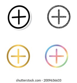  Add icon. Add a new item. Plus or positive icon black, golden and color vector set