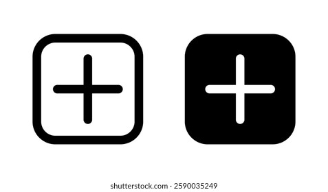 Add icon on black square. Plus cross button symbol