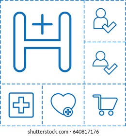 Add icon. set of 6 add outline icons such as hospital, shopping cart