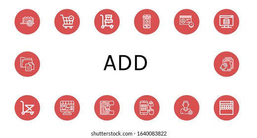 add icon set. Collection of Cart, Shopping cart, Trolley, Online order, Account, Online shop, Shopping, Online shopping, Remove friend, File icons