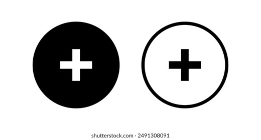 Add icon set. Plus sign. Flat illustration of vector icon on white background