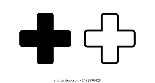 Add icon set. Plus sign. Flat illustration of vector icon on white background