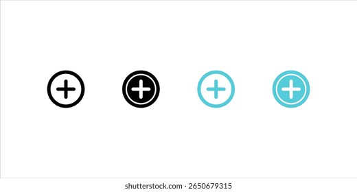 Add icon set vector in black circle. Social media plus button