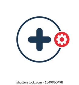 Add icon with settings sign. Add icon and customize, setup, manage, process symbol 