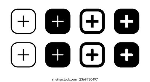 Add icon vector in black square. Social media plus insert button