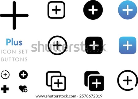 Add icon vector in black square. Social media plus insert button. multiple add for app.