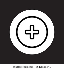 Add icon vector. Plus icon logo design. Medical cross symbol in circle isolated on black background