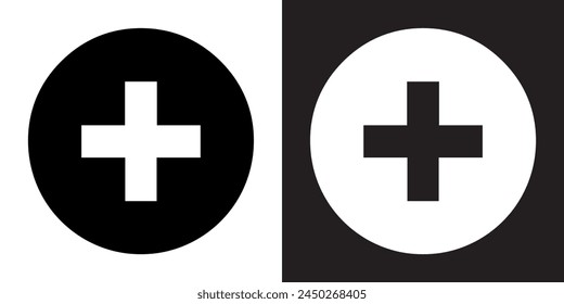 Add icon vector. Plus sign symbol in trendy flat style. Medical cross vector icon illustration isolated on white and black background