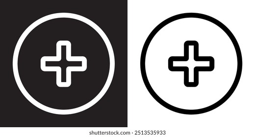 Add icon vector. Plus sign symbol in trendy flat style. Medical cross vector icon illustration isolated on black and white background