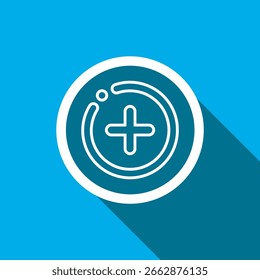 Adicionar vetor de ícone. Vetor de ícone de adição em estilo plano na moda. Imagem de ícone de cruz médica, Ilustração de ícone de cruz médica isolado no fundo azul